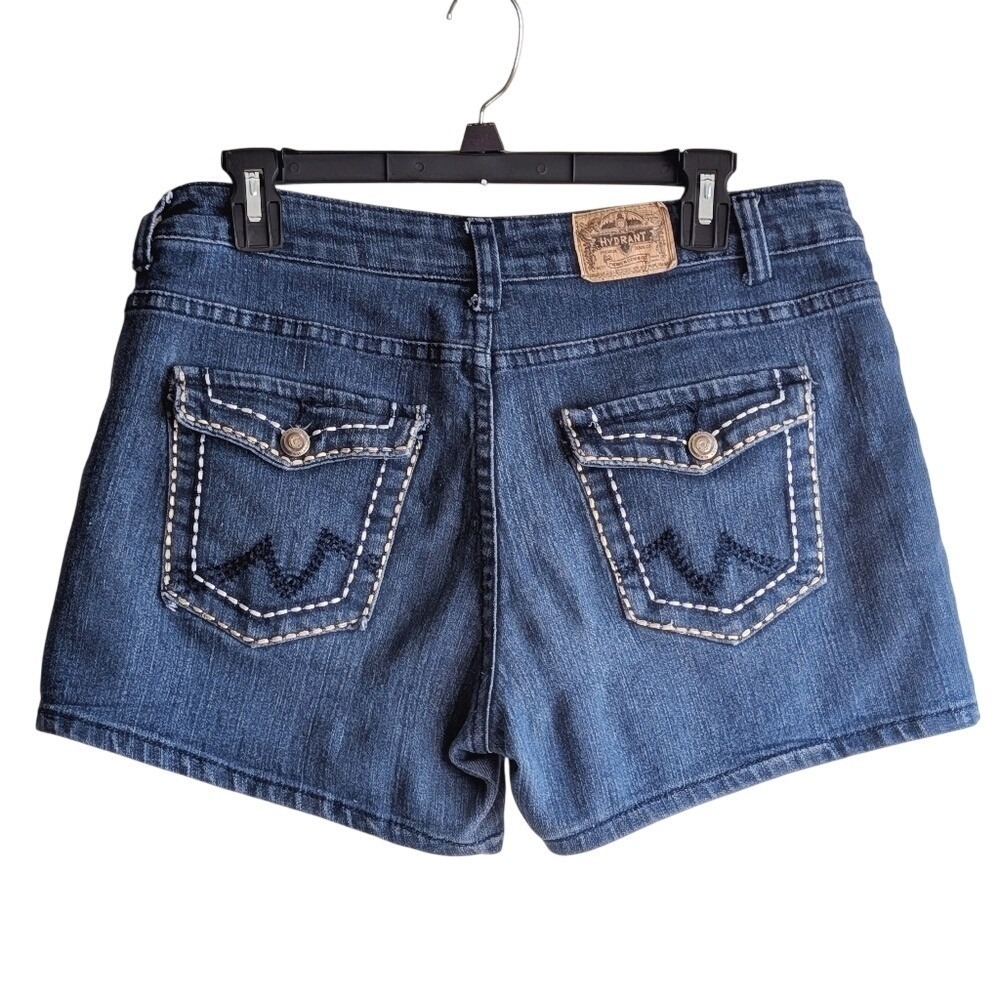 Hydrant Y2K Indie Sleaze Western Bold Mid Rise Stitch Detail Blue Denim Shorts